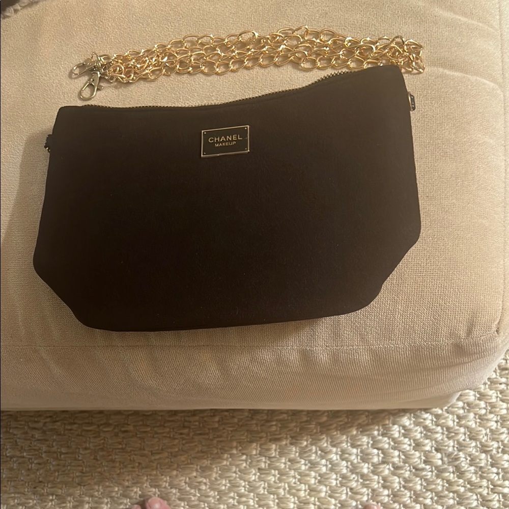 CHANEL Black and Gold Clutch or Shoulder Bag with Chain Strap